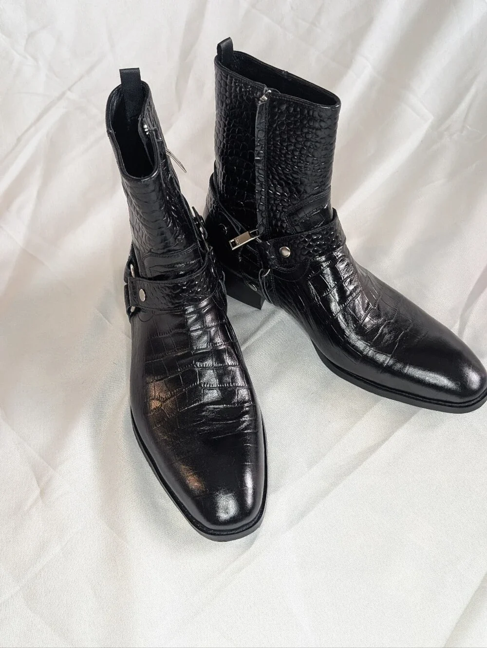 Saint Laurent Black Croc-Embossed Harness Western Boot - Picture 11 of 13